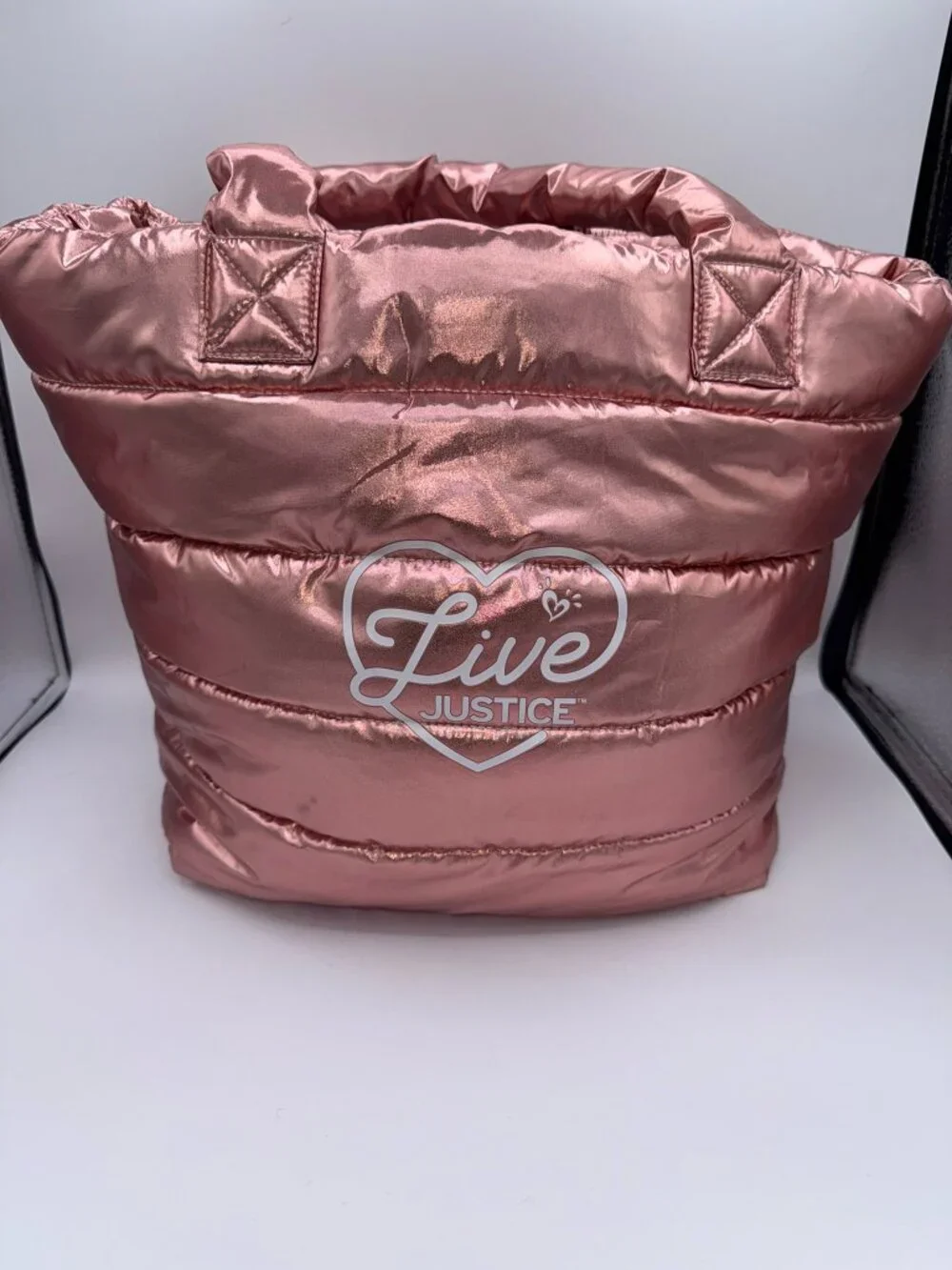 Justice Live Justice Rose Gold Metallic Puffer Tote Bag